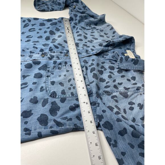 Side‎ Stitch Button-Down Shirt Animal Print Painted Polka Dot Blue Women's XS - Picture 10 of 11